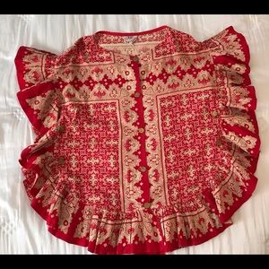 Vintage 1960s Lila Bath Mexican Ruffled Cotton Tunic Poncho Blouse S M L